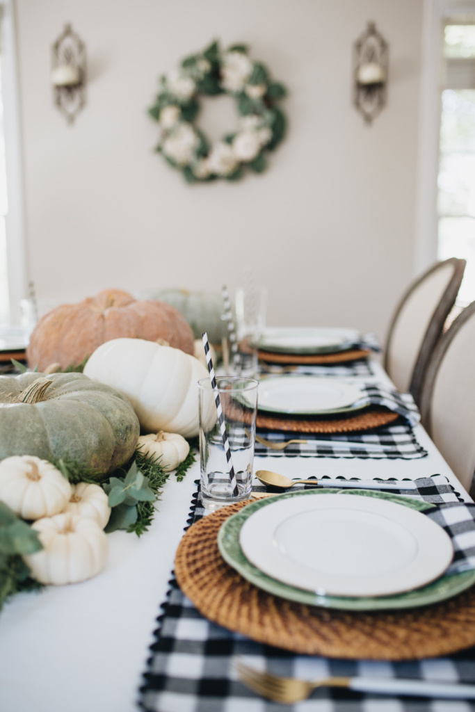 Black & White Gingham Fall Tablescape | Peachfully Chic