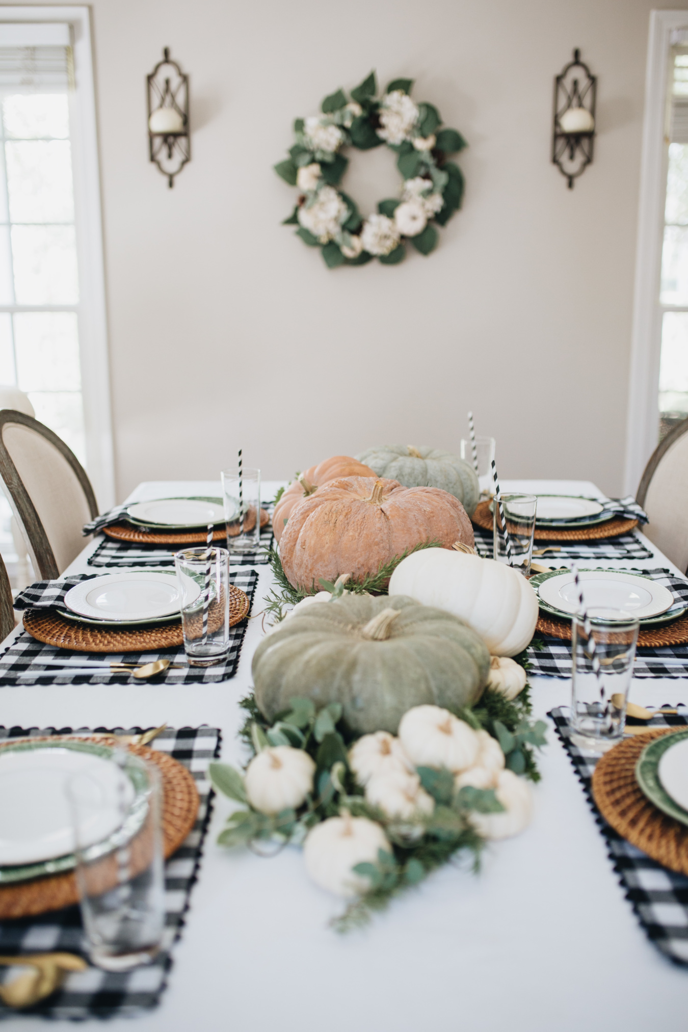 Black & White Gingham Fall Tablescape - Peachfully Chic