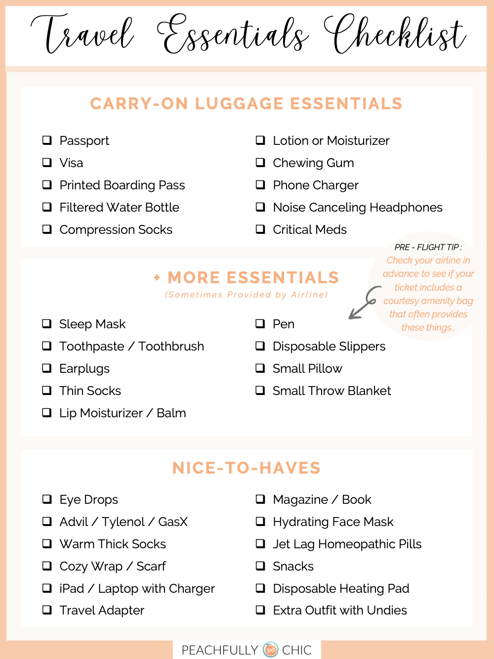 Must Have Travel Essentials: Carry-On Packing List - Peachfully Chic